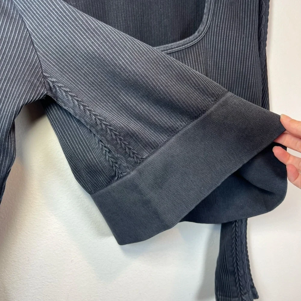 Offline By Aerie Seamless Cable Square Neck Ribbed Top Shirt Black NEW Womens XL - Picture 12 of 15